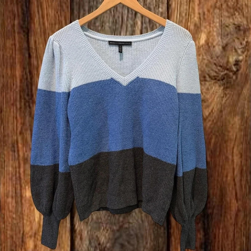 White House Black Market Womens L Alpaca Blend Colorblock V Neck Sweater